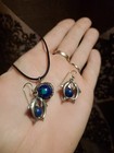 Vintage Sterling Dolphin Azurite Orb Earrings Pendant Necklace Set