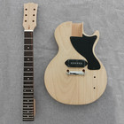 Diy Flat Electric Lp Guitar Kit Single Cutway Solid Mahogany Body Neck Bone Nut