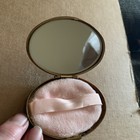 Vintage Brass Mother Of Pearl W embroidered Flowers Mcm Compact