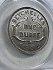 1939 Seychelles 1 Rupee Silver Coin Graded Au 50 By Anacs Low Mintage