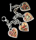 Rare 8  Vintage Classic Hardware Charm Bracelet Hearts Skull Bones Roses Love