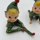 Vintage Pixie Elf Figurines Japan Mcm Green 50 s Ceramic Blonde Hair Lot 3