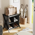 Foldable Luggage Rack Set Of 2 With Storage Shelf For Guest Room Bedroom Hotel