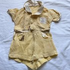 Antique Child   s Linen Short Set Embroidered Dog Outfit Yellow 1920s-1940s