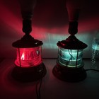 Vintage Pair Brass Red   Blue Green Glass Nautical Maritime Decor Ships Lamps