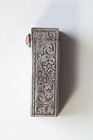 Vintage 800 Silver Floral Etched Lipstick Case Compact Mirror   Carnelian Stone