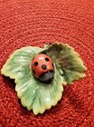 Herend Hungary Hand Painted First Edition Ladybug On Leaf Figurine Perfect 15631
