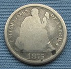 1875-cc Seated Liberty Dime Mint Mark Below Bow Slightly Domed  10c Carson City 