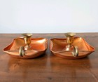 Vintage Pair Of Copper   Brass Chamberstick Candle Holders - Made In Portugal