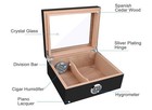Cigar Humidor Glass Top Cigar Box Hygrometer Humidifier   Divider Desktop Spain