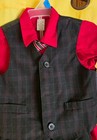 George Baby Boys 4-piece Formal Suit Set Red Shirt  Plaid Vest  Pants   Tie 18m