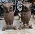 Vintage Antique Cast Iron Owl Andirons Strong Surface Rust Heavy Metal Fire Tool