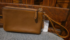 Coach  F66505 Pebbled Leather Double Corner Zip Saddle Wristlet - Brown Nwt