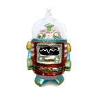 Robot Glass Ornament 4 75  Cute Dome Top Retro Outer Space Sci Fi Christmas Tree