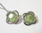 Antique Set Hatpins And Buttons Green Engine-engraved Silver