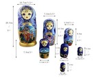 Beautiful Blue Gold Fairy Tale Russian Nesting Dolls 7 Pc Wooden Xmas Hand Made