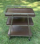 Vintage Mid Century Cosco 3 Tier Bar Serving Cart Removeable Trays Wood Grain