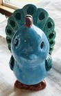 Vintage Ceramic Baby Peacock Figurine Marked Dc4 Majolica  Vivid Blue Turquoise