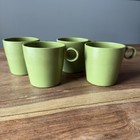 4 Red Green Vtg Plastic Cups Beacon Brand Ring Handle Picnic Camping Coffee Mug