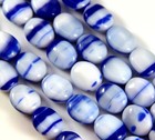 Czech Pressed Glass Oval Beads   14x11mm  White   Cobalt Blue  Glossy  10pcs