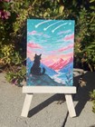 Aceo Print Limited Edition Painting Cat Whimsical Landscape Art Shaped by sykes