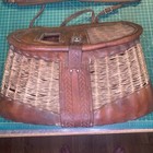 Rare Vintage A  E  Nelson Leather Co Tooled Fishing Creel Basket Salem Or