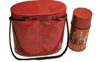 Vintage Go Go  60s Aladdin Red Tote Vinyl Lunch Box And Metal Thermos
