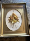 2 Vintage Small Gold Framed Pressed Dried Flowers Pair Farmhouse Cottagecore