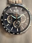 Seiko Quartz Chronograph Tachymeter Date Black Dial Steel Bracelet 47mm