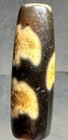 Tibetan Old Agate 3 Bats Dzi Bead  Cinnabar Markings  Translucent  Talisman        
