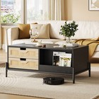 Modern Wood Coffee Table With Led Lights   4 Rattan Drawers For Living Room