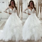 Modern Lace Wedding Dresses V Neck Long Sleeve Appliques A Line Bridal Gowns New
