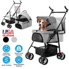 Pet Stroller Foldable Travel Carrier Strolling Cart Removable Liner Dogs Storage