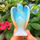 Natural Guardian Angel Figurines Hand Carved Skull Statue Opalite Stone Ornament