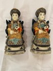 2 Pair Of Vintage Chinese Empress Figurines Robed W Beads Wood Base