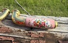 Brass   Porcelain Door faucet Handles Set Of 2 Vintage Antique Style