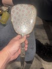 Brass Hand Held Beveled Mirror With Etched Flower Art Deco Design 13    Vintage