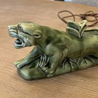 Mcm Vintage Green Ceramic Stalking Panther Planter Tv Lamp W working Light