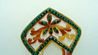 Vintage Faux Tortoise Shell Celluloid Hair Comb W  Green Rhinestones