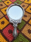 Antique Art Nouveau Silverplated Hand Held Vanity Mirror With Woman And  Roses