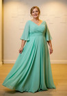 Green Plus Size Mother Of The Bride Dresses Chiffon V   neck  Wedding Evening Gown