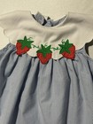 Vintage Toddler Girls Strawberry Dress Size 4 Blue Stripe