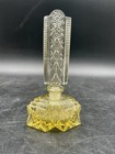 Vintage Czechoslovakia Art Deco Yellow Glass Perfume Bottle Geometric Stopper