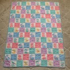 Vintage Handmade Baby Blanket Quilt Pastel Abc 123 Bears Bunnies Ducks Hearts  
