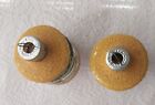 2 Vintage Shiny Brite Glass Christmas Ornaments Yellow Mica Green Ribbed Rings