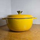 Vintage Mid Century Yellow Enameled Stock Pot 4 Qt Quart Dutch Oven