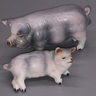 Miniature Pig Figurines Bone China Porcelain Mama   Piglets Vintage Japan