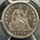 1844 Seated Liberty Dime     Pcgs F15 Cac     Scarce Date 