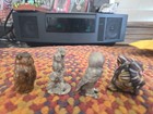 Vintage Pewter Owl Couple On Perch  Ceramic Owl  Pewter Owl  And Hand Carved Owl