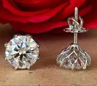 Round 3ct Real Moissanite Solitaire Men s Stud Earrings 14k White Gold Plated